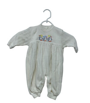 Osito Baby Sweater Ivory One Piece 6-12 Months Winter Penguins Long Sleeve Snap